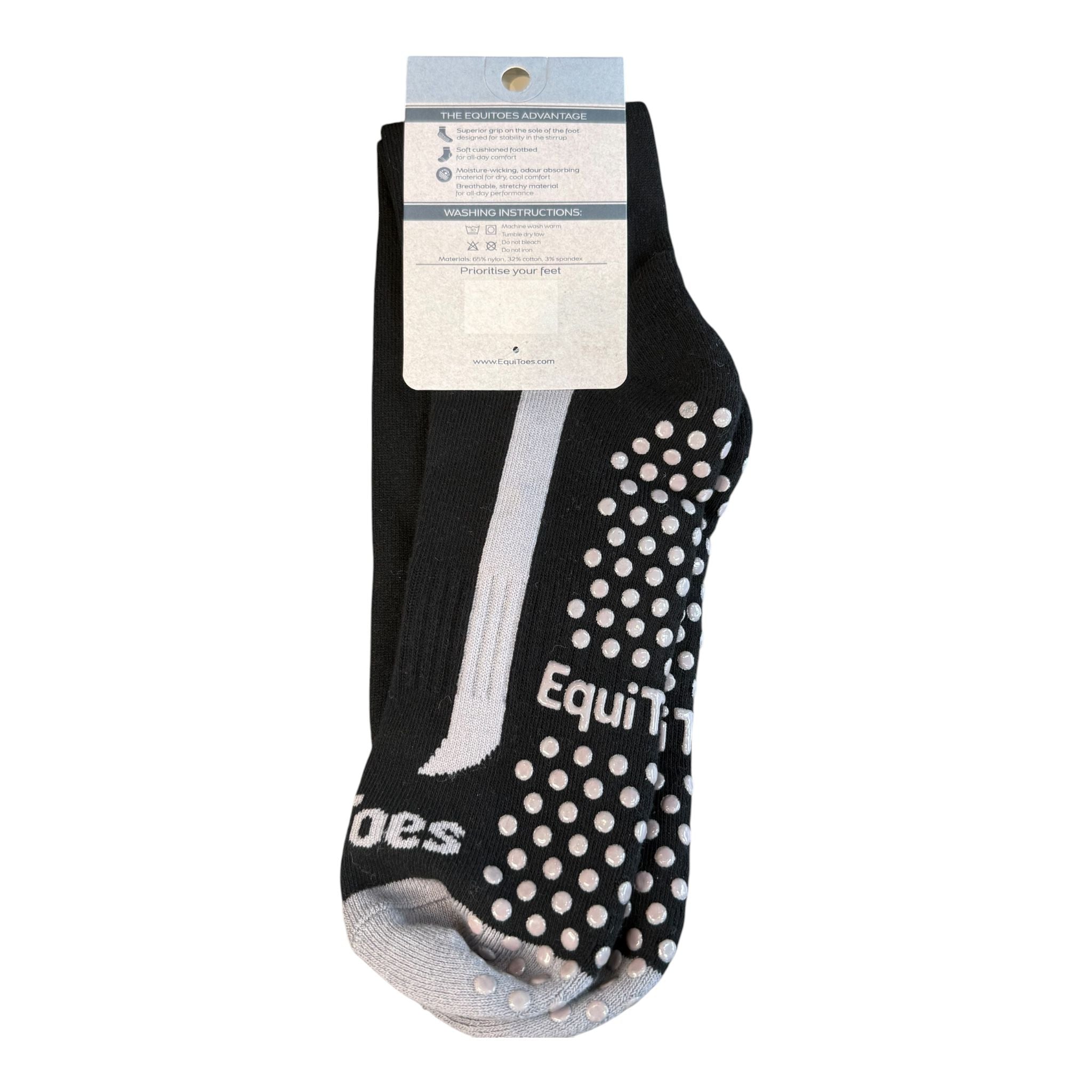 EquiToes Adults Technical  Riding Sock Black With Grey Logo