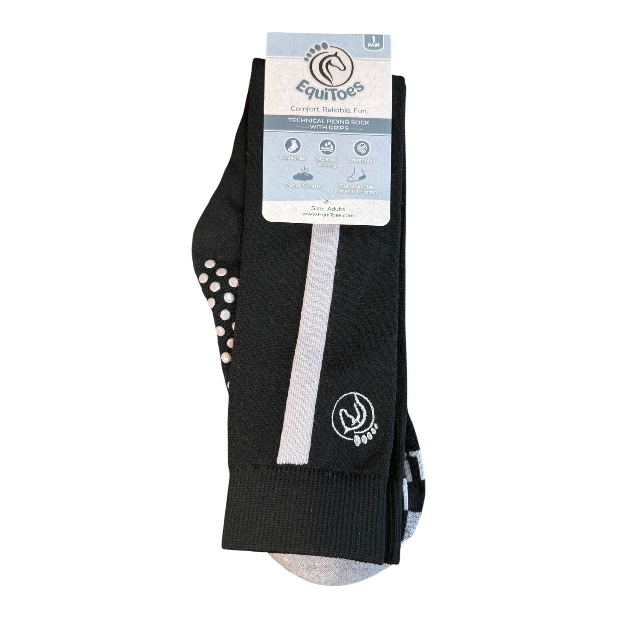 EquiToes Adults Technical  Riding Sock Black With Grey Logo