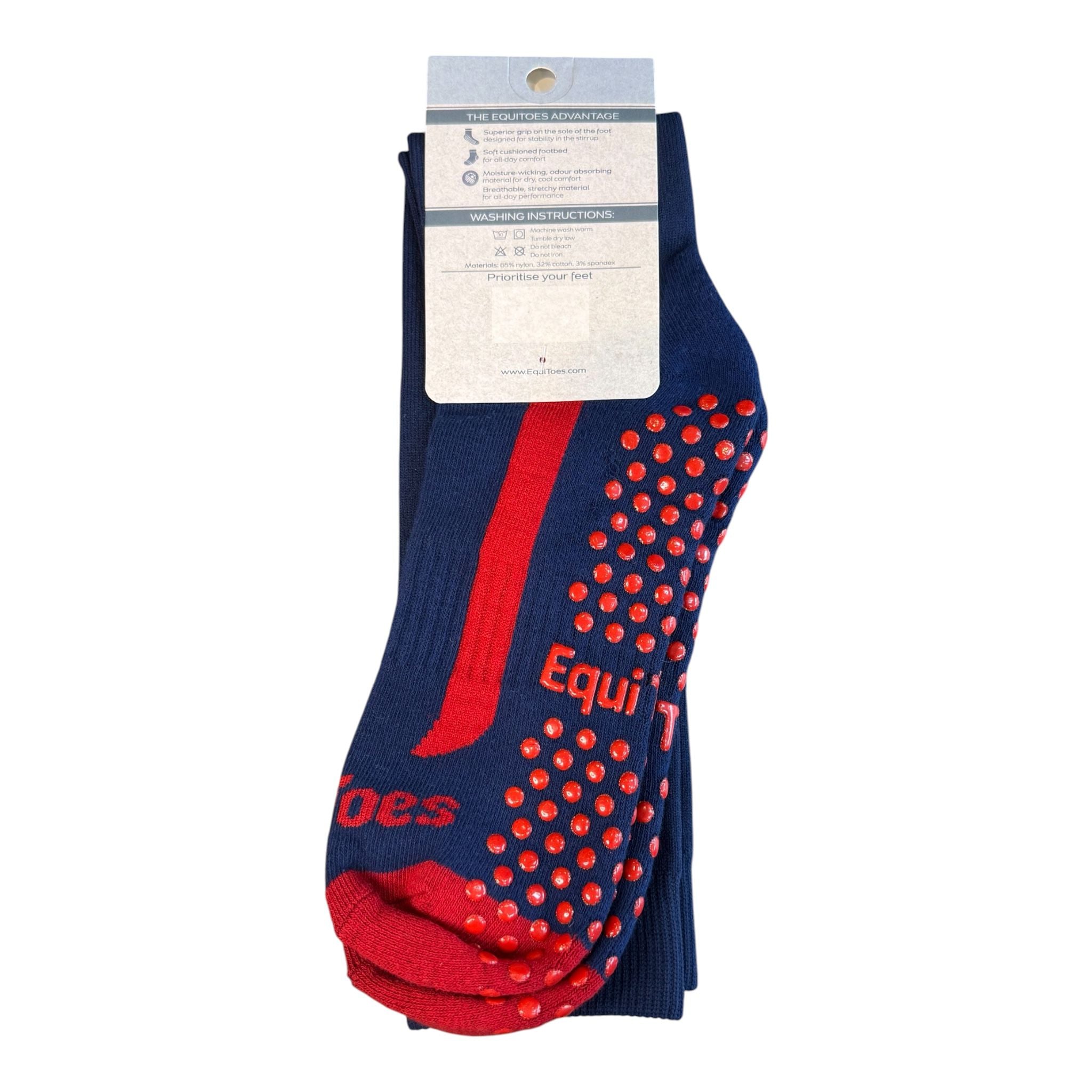 EquiToes Adults Technical  Riding Sock Navy With Red Logo