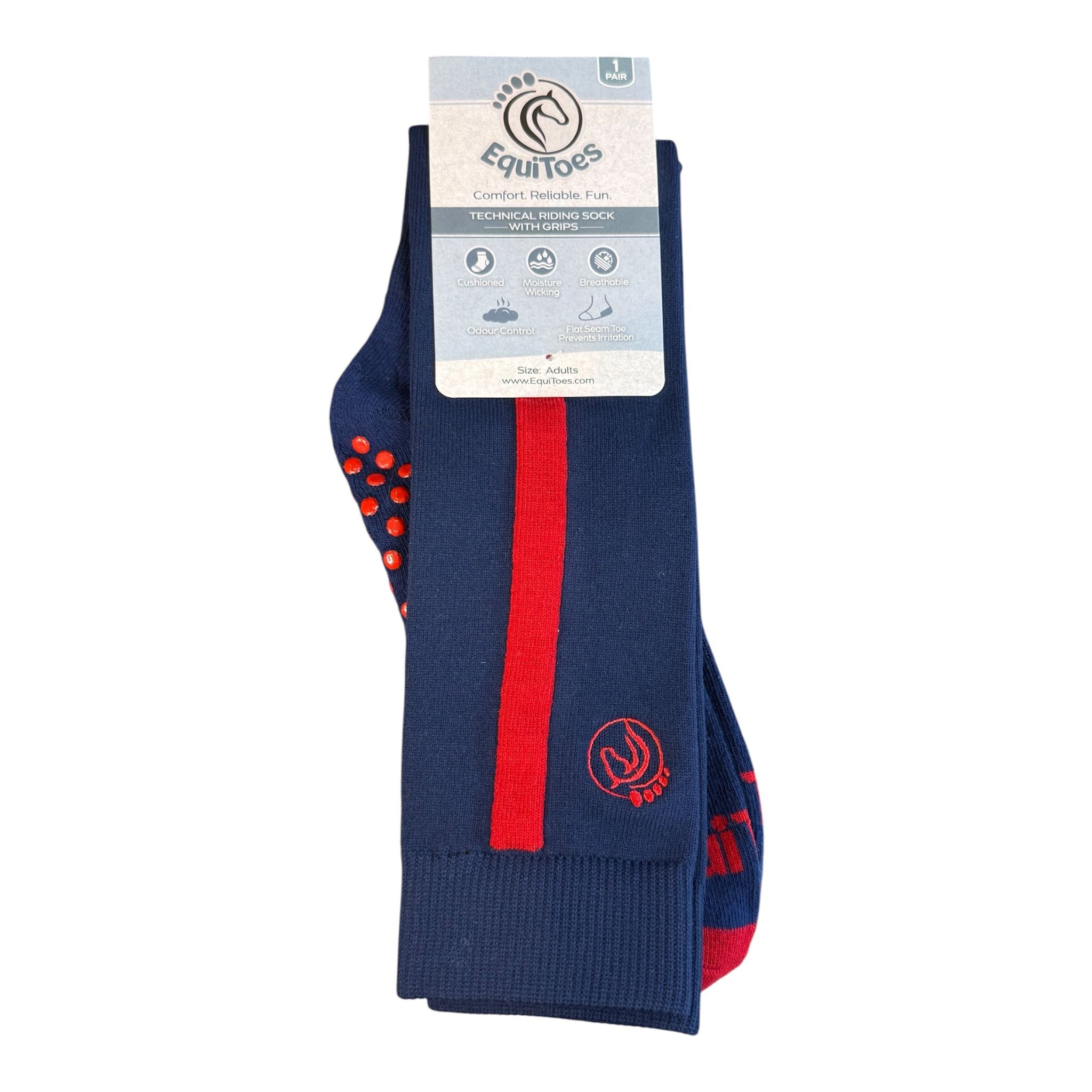 EquiToes Adults Technical  Riding Sock Navy With Red Logo