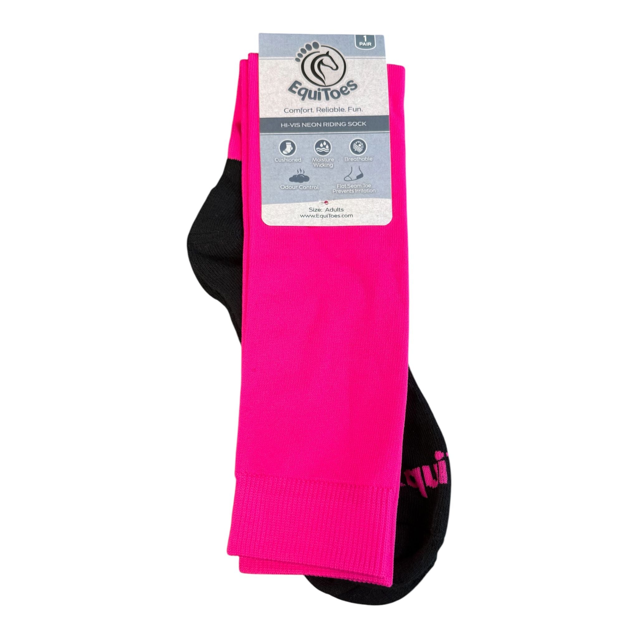 EquiToes Adults  Hi-Vis Neon Riding Sock Bright Pink