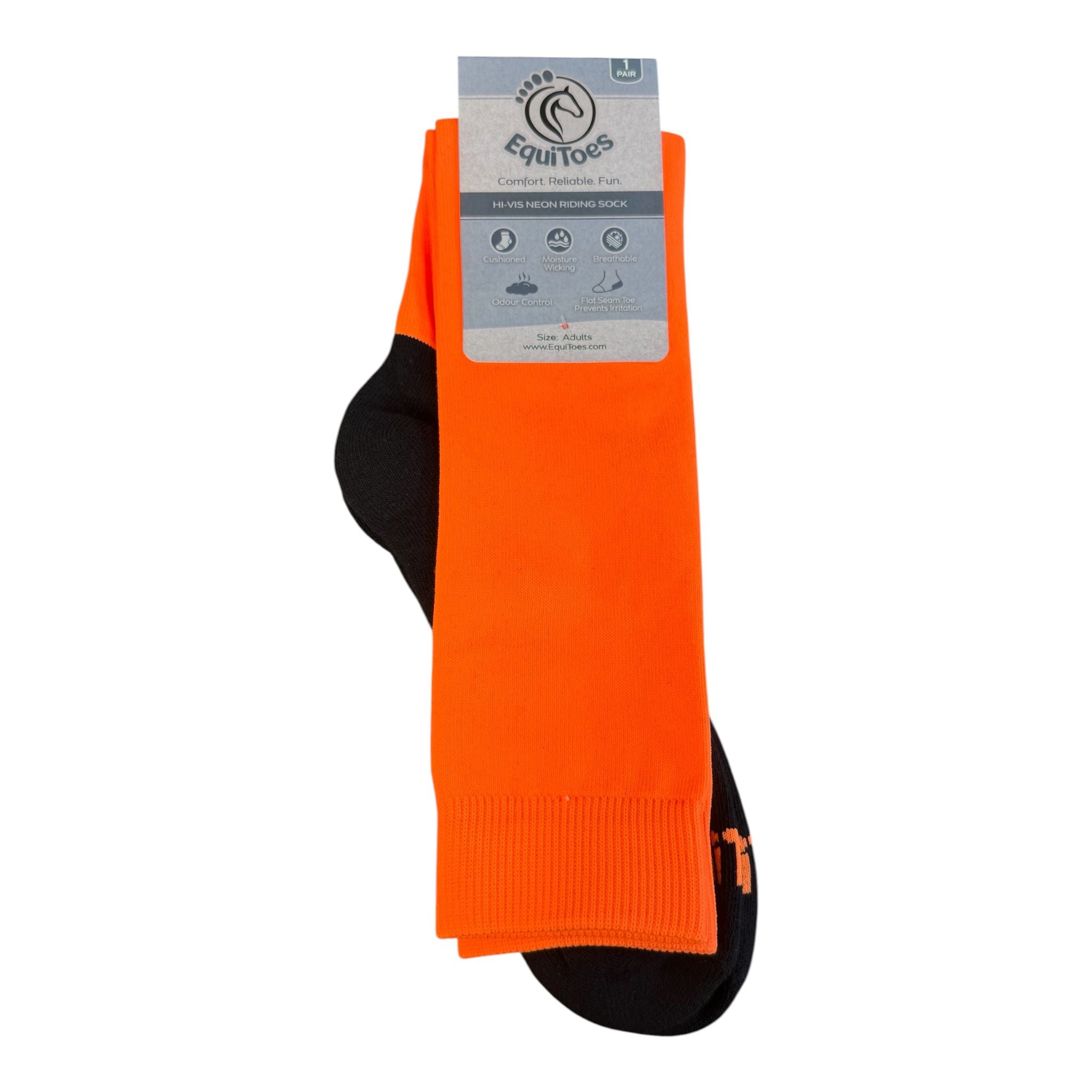 EquiToes Adults Hi-Vis Neon Riding Sock Bright Orange