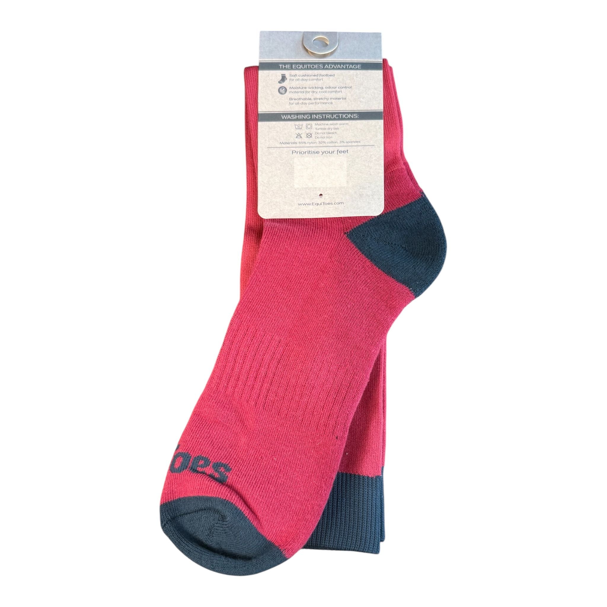 EquiToes Adults Classic Riding Sock Berry Pink With Dark Blue Logo