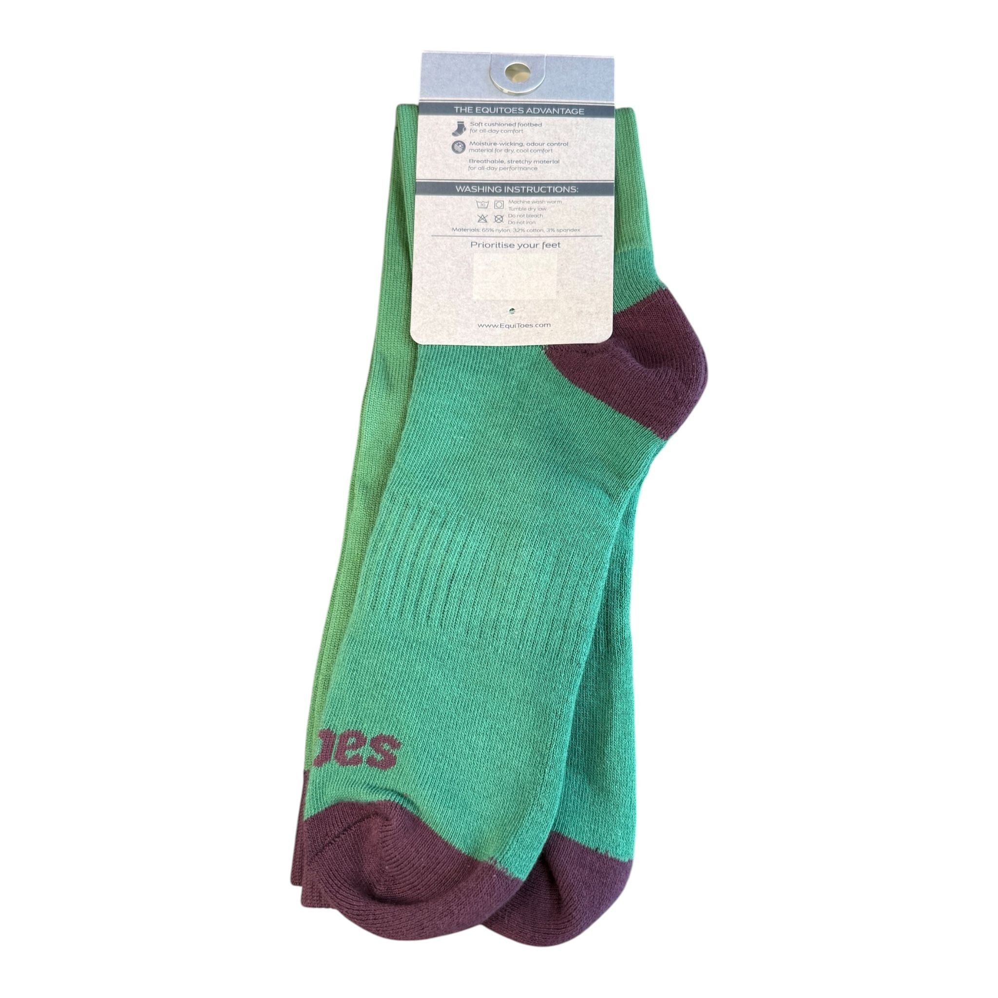 EquiToes Adults Classic Riding Sock Forest Green With Burgundy Logo