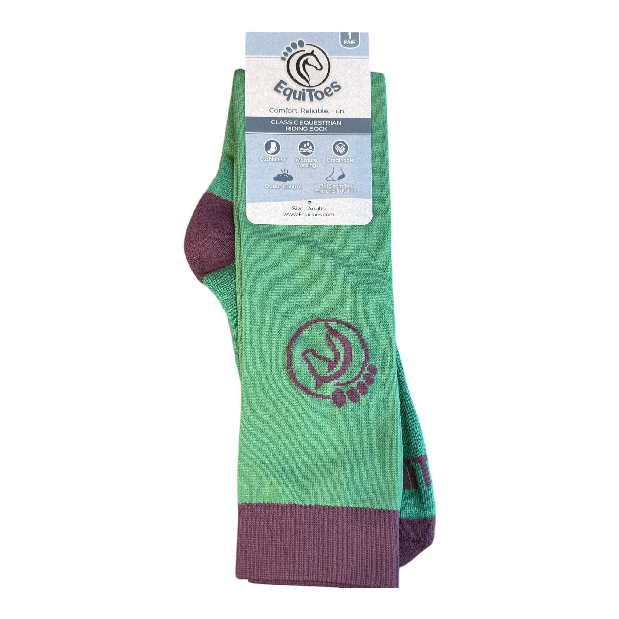 EquiToes Adults Classic Riding Sock Forest Green With Burgundy Logo