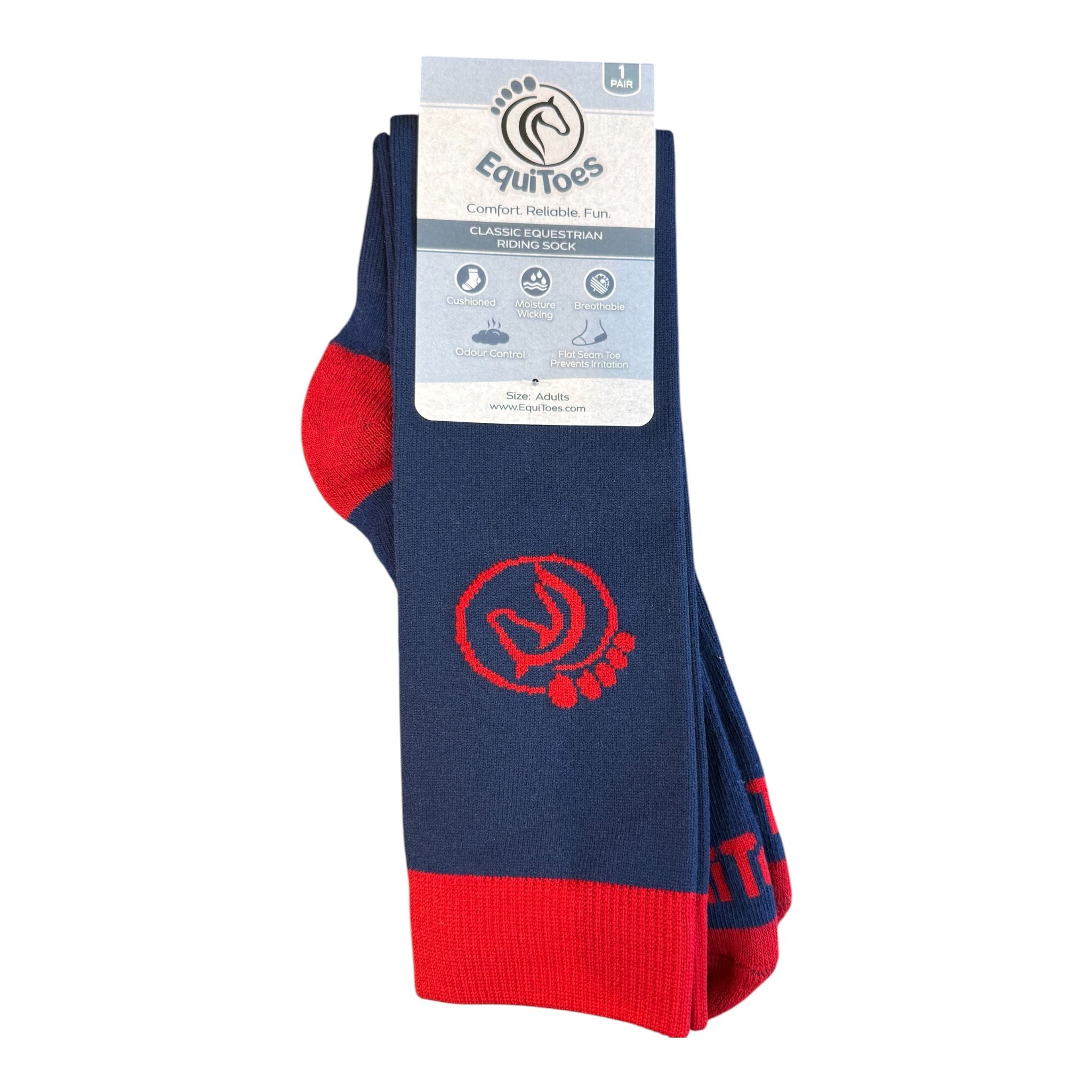 EquiToes Adults Classic Riding Sock Navy With Red Logo