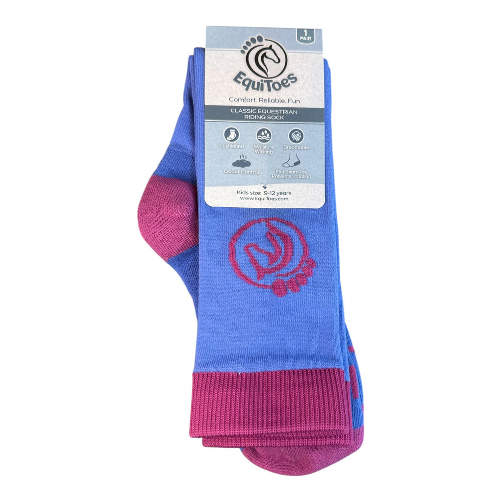 EquiToes Kids Classic Riding Sock Cobalt Blue With Hot Pink Logo