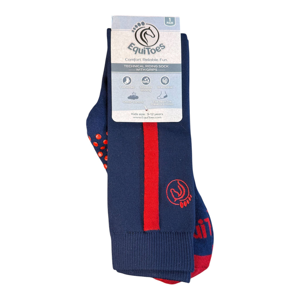 EquiToes Kids Technical  Riding Sock Navy With Red Logo