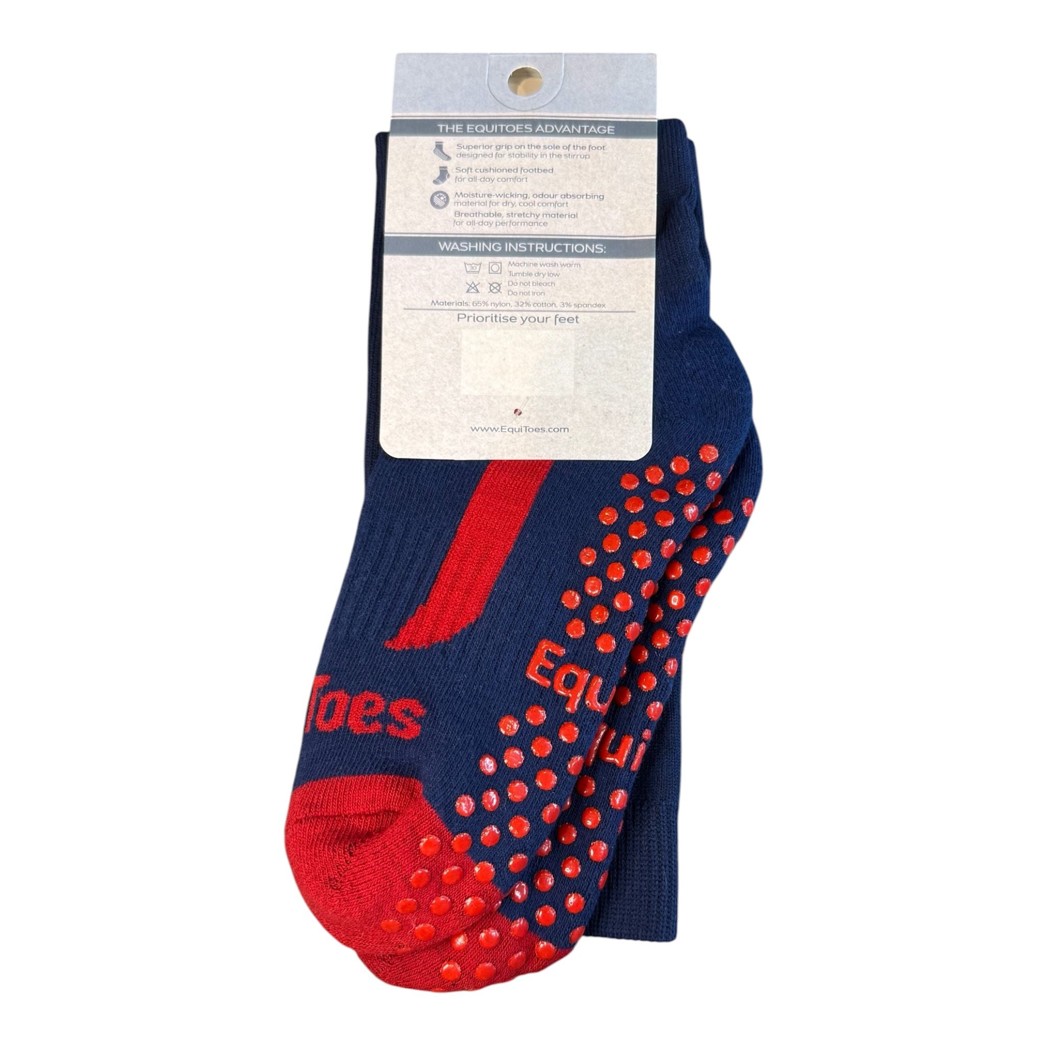 EquiToes Kids Technical  Riding Sock Navy With Red Logo