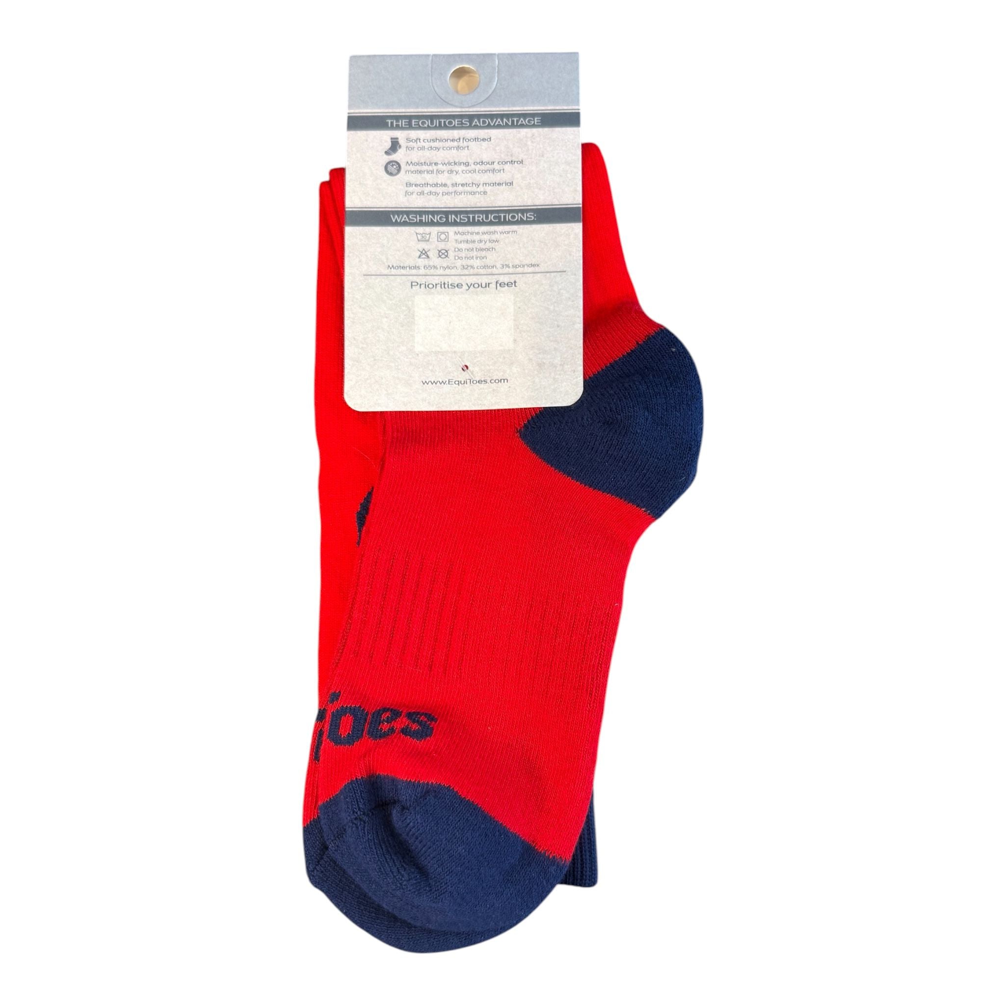 EquiToes Kids Classic Riding Sock Red With Navy Logo
