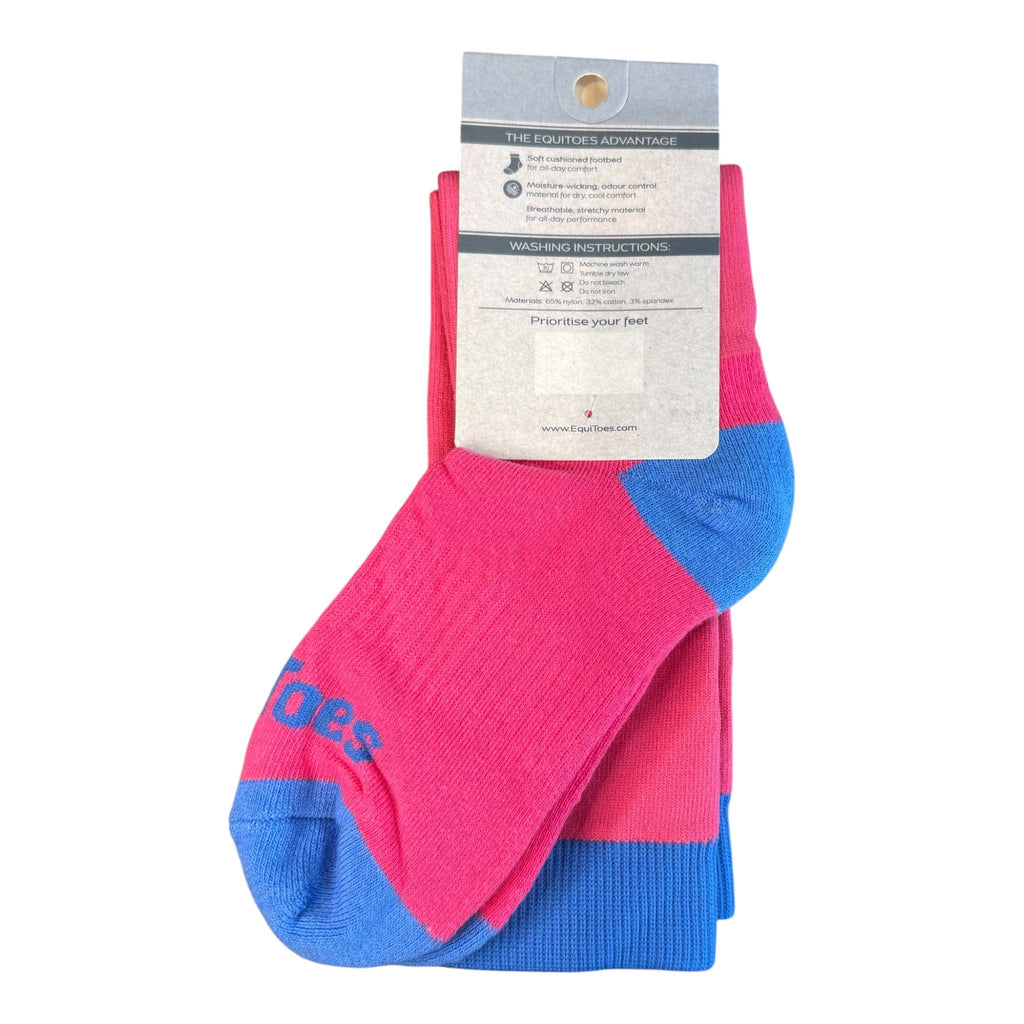 EquiToes Kids Classic Riding Sock Flamingo Pink With Azure Blue Logo