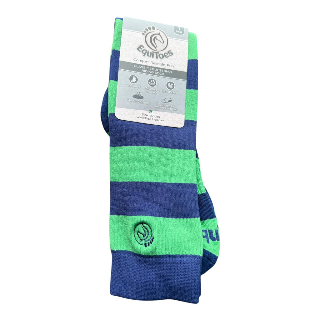 EquiToes Adults Classic Riding Sock Green and Navy Stripes