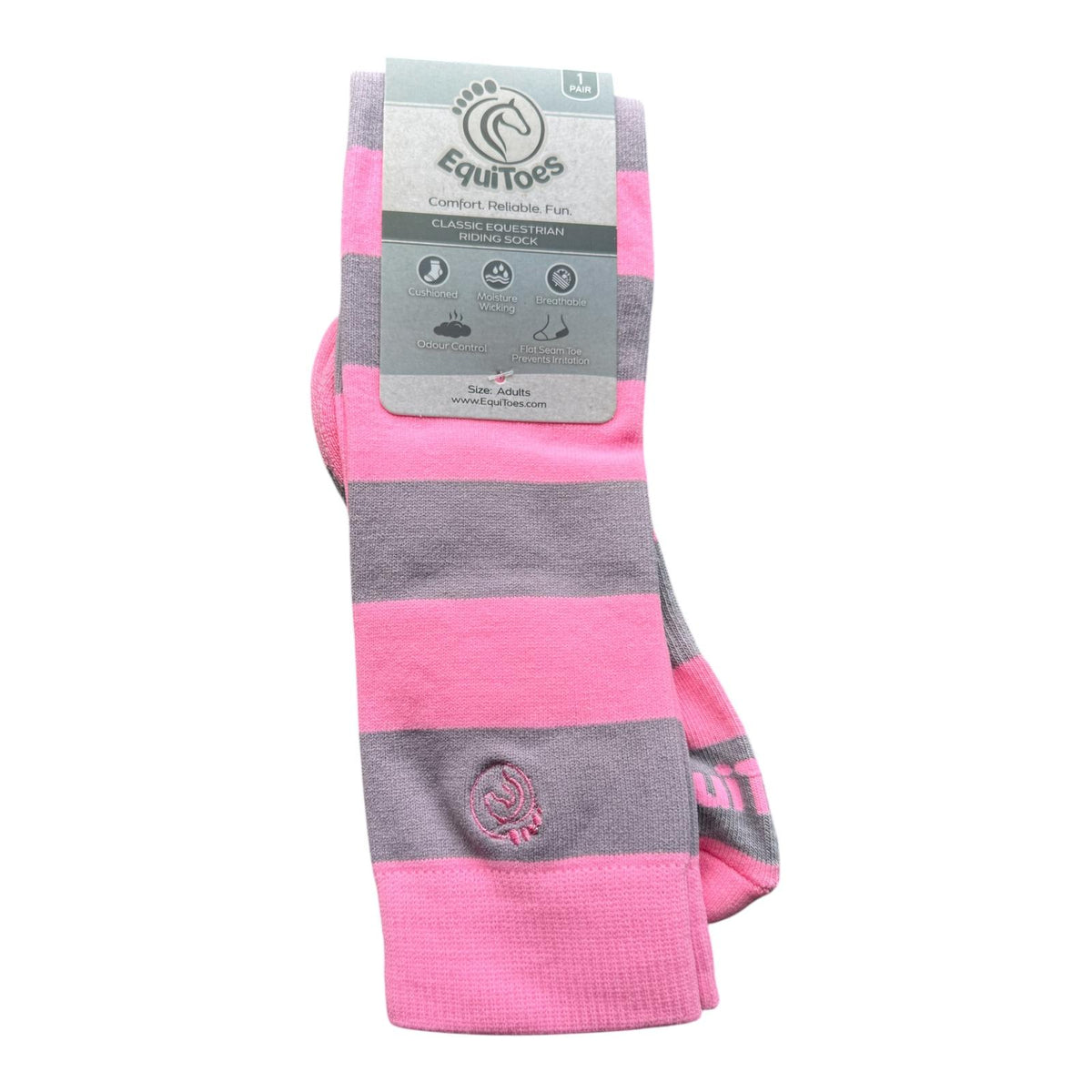EquiToes Adults Classic Riding Sock Baby Pink and Grey Stripes