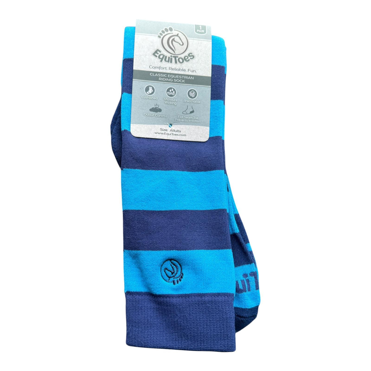 EquiToes Adults Classic Riding Sock Royal Blue and Navy Stripes
