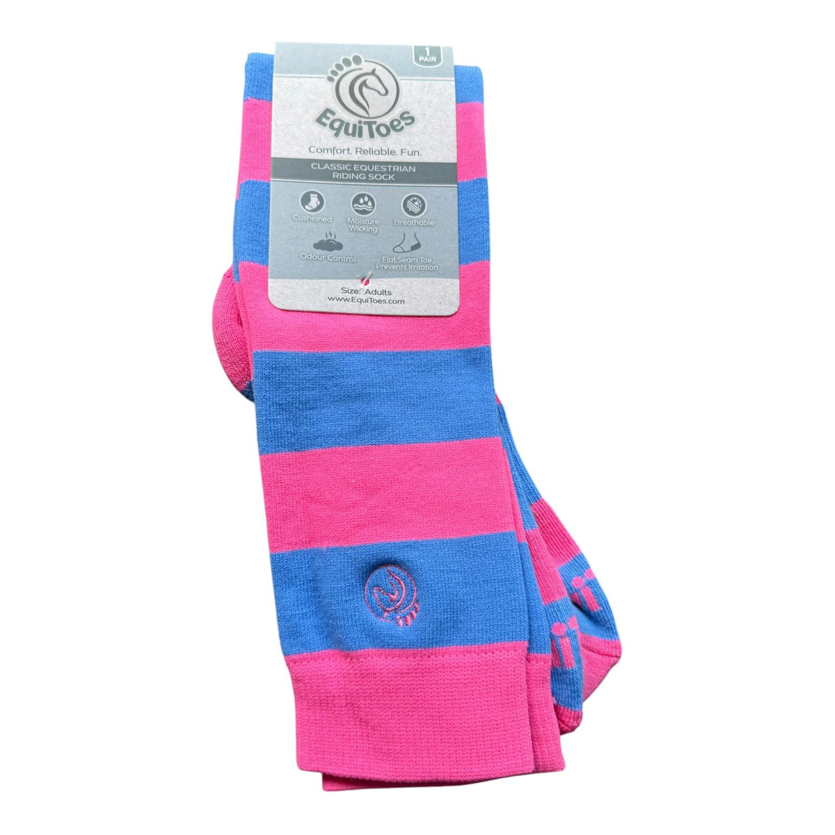 EquiToes Adults Classic Riding Sock Bubblegum Pink and Blue Stripes