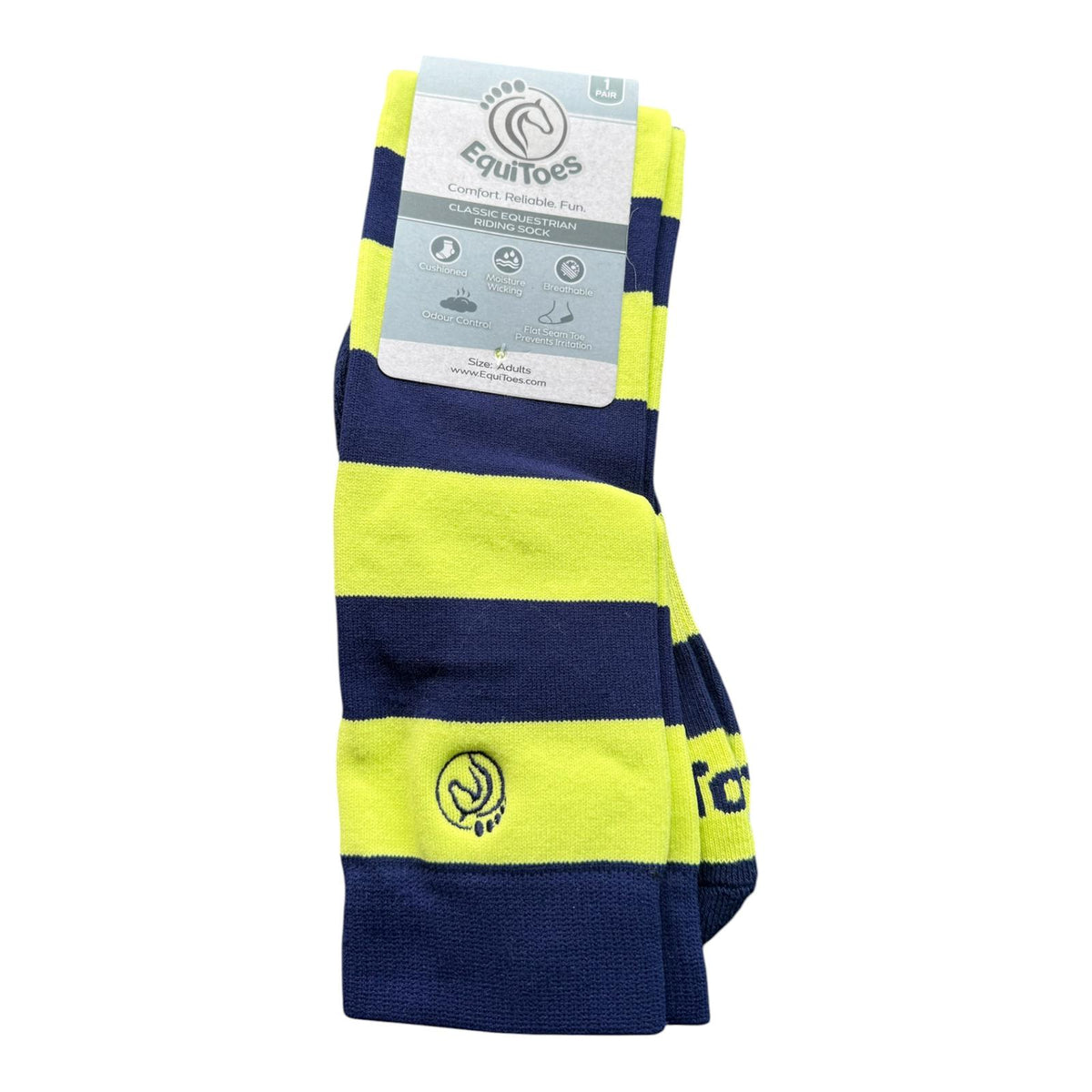 EquiToes Adults Classic Riding Sock Lime and Navy Stripes