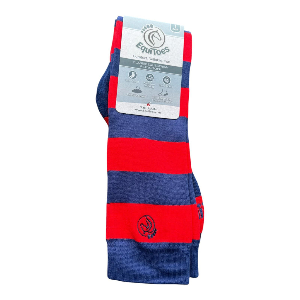 EquiToes Adults Classic Riding Sock Red and Navy Stripes