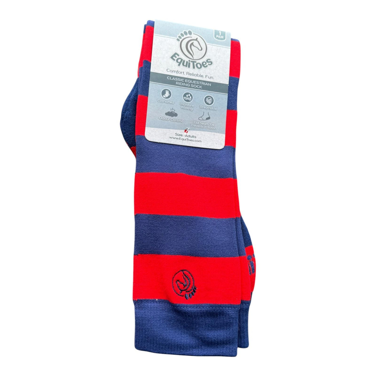 EquiToes Adults Classic Riding Sock Red and Navy Stripes