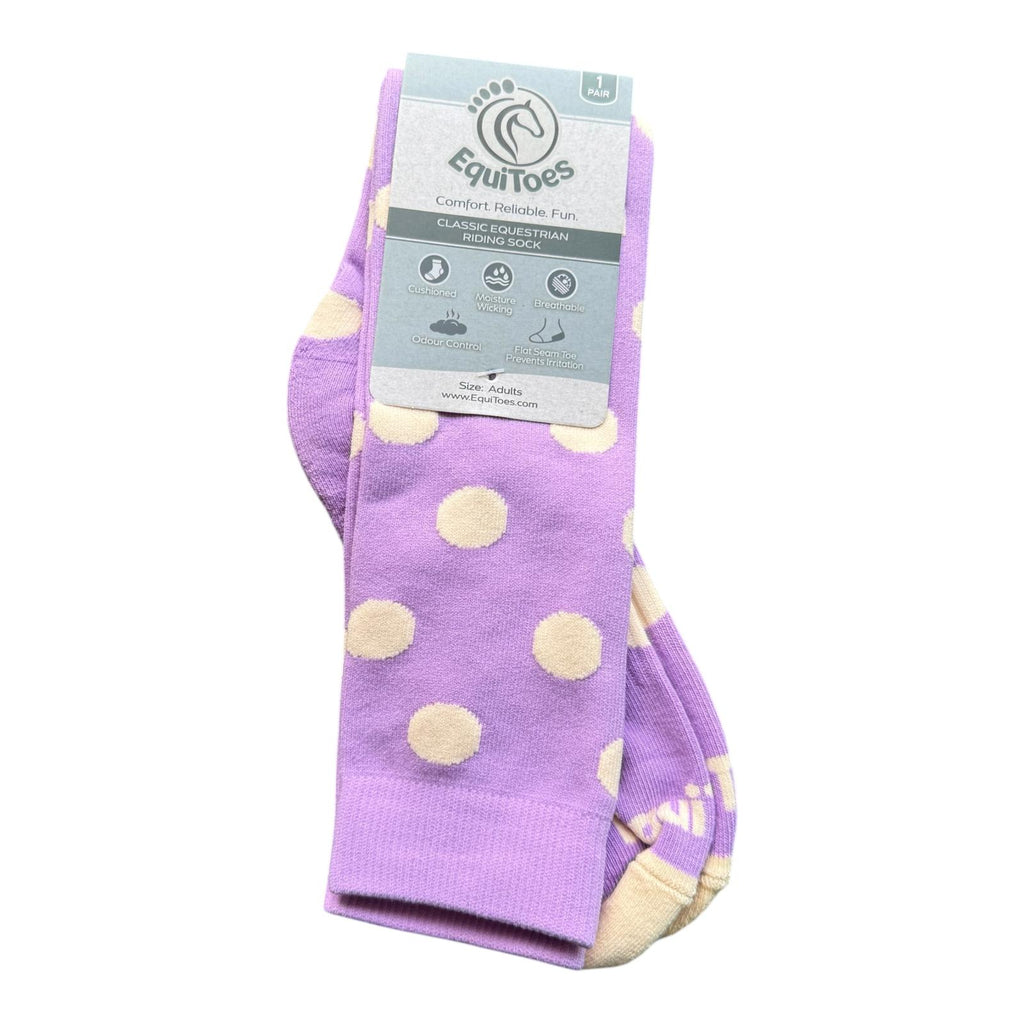 EquiToes Adults Classic Riding Sock Lavender and cream Polka dots
