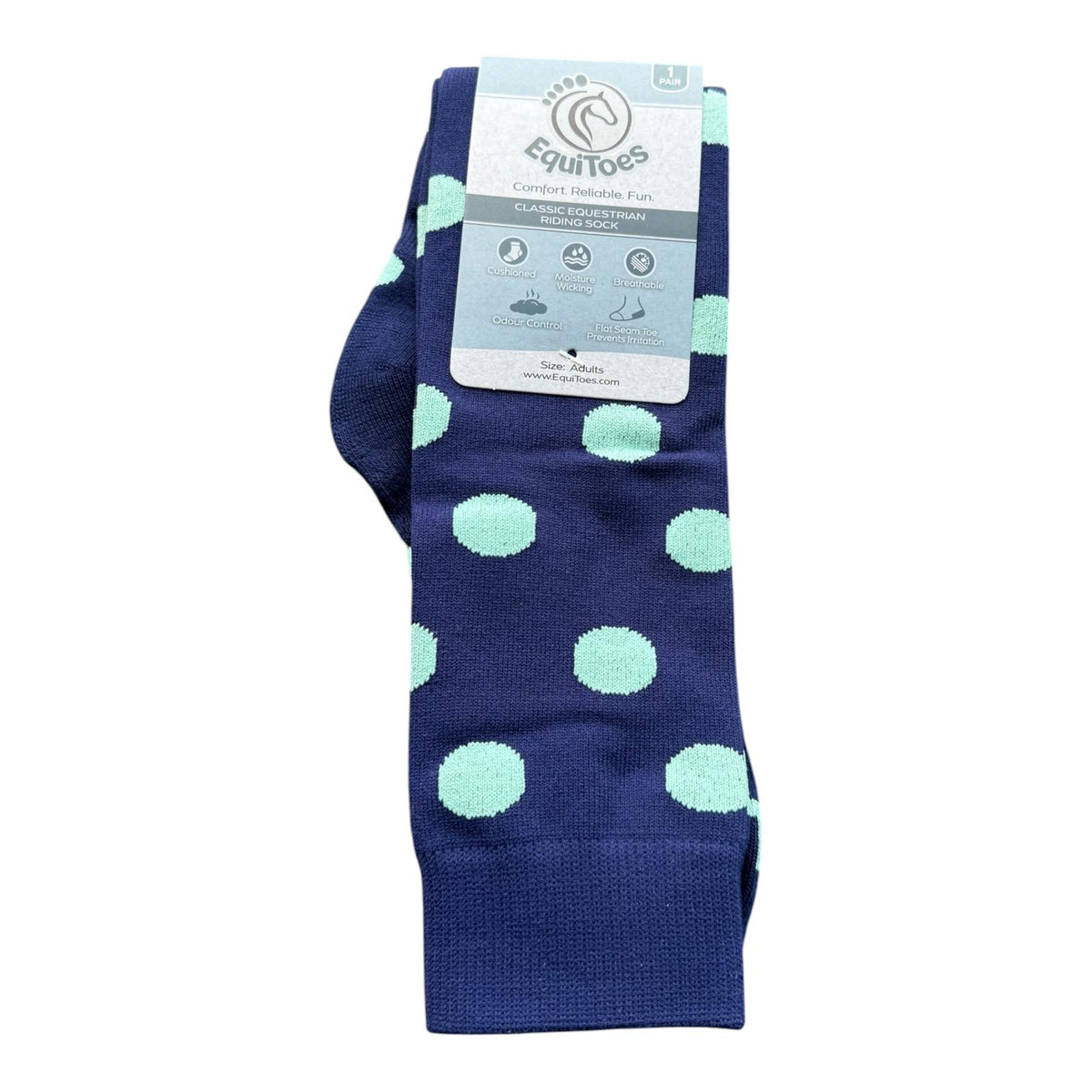 EquiToes Adults Classic Riding Sock Navy and Mint Polka dots