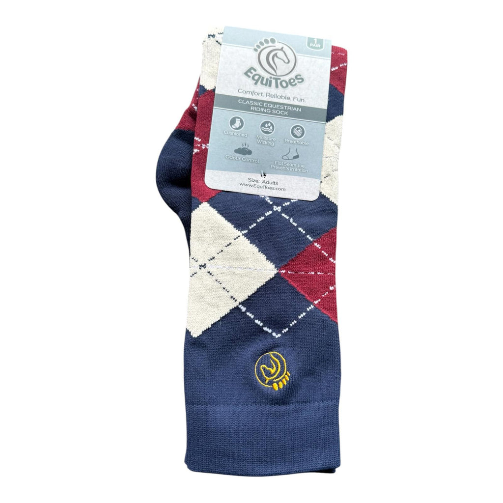 EquiToes Adults Classic Riding Sock Navy, Cream and Burgundy Argyle