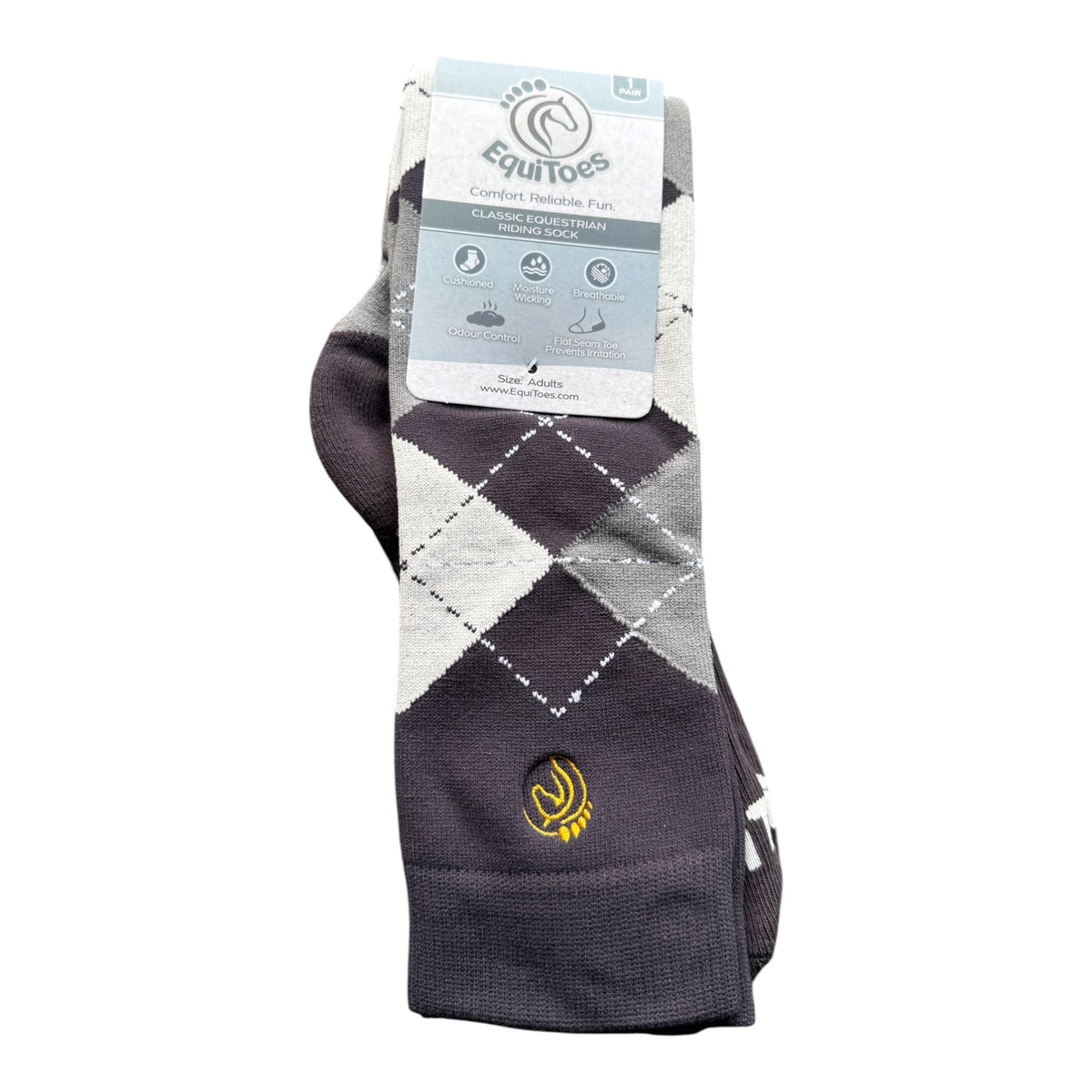 EquiToes Adults Classic Riding Sock Charcoal and Silver Argyle