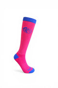 EquiToes Kids Classic Riding Sock Flamingo Pink With Azure Blue Logo