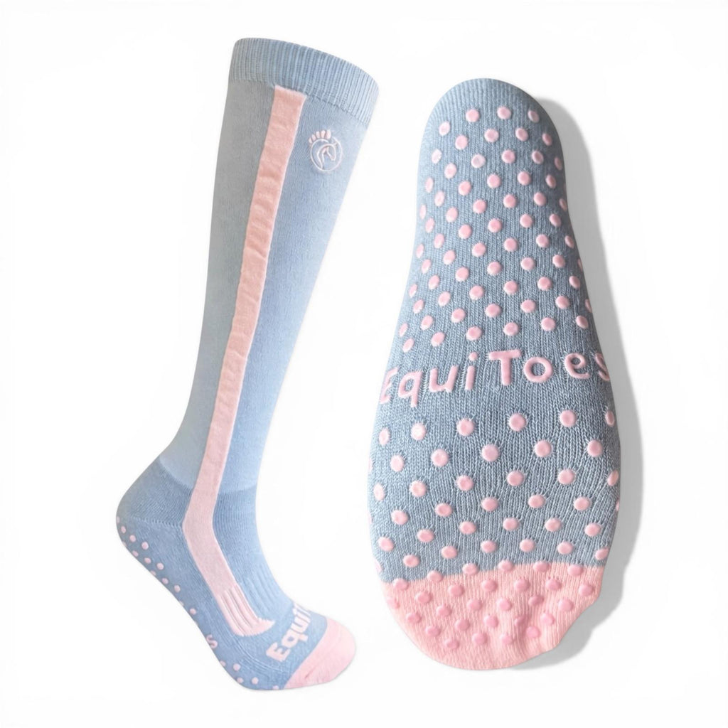 EquiToes Kids Technical  Riding Sock Ash Grey With Powder Pink Logo