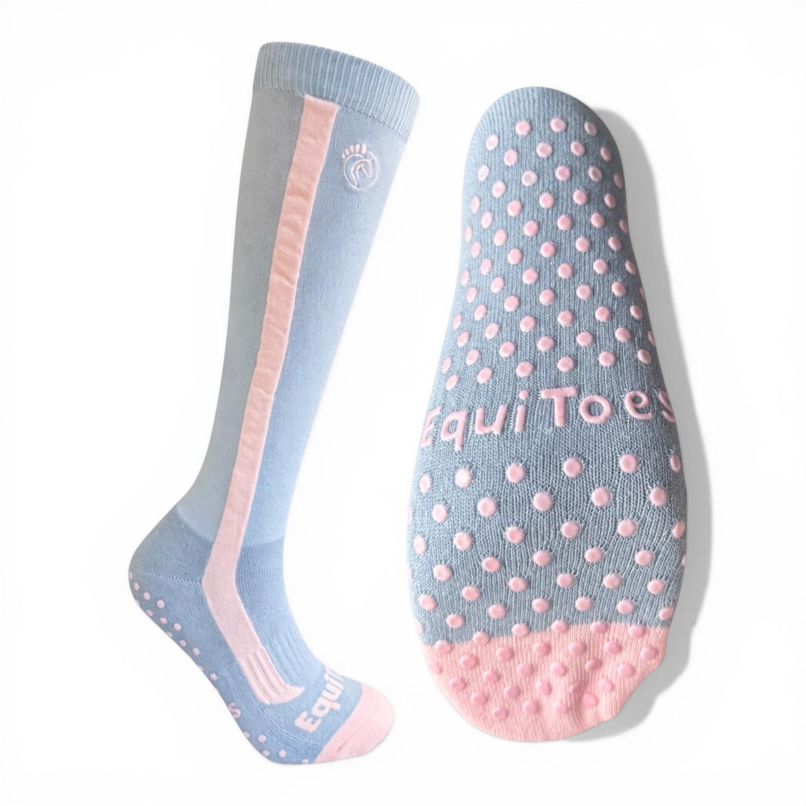 EquiToes Kids Technical  Riding Sock Ash Grey With Powder Pink Logo
