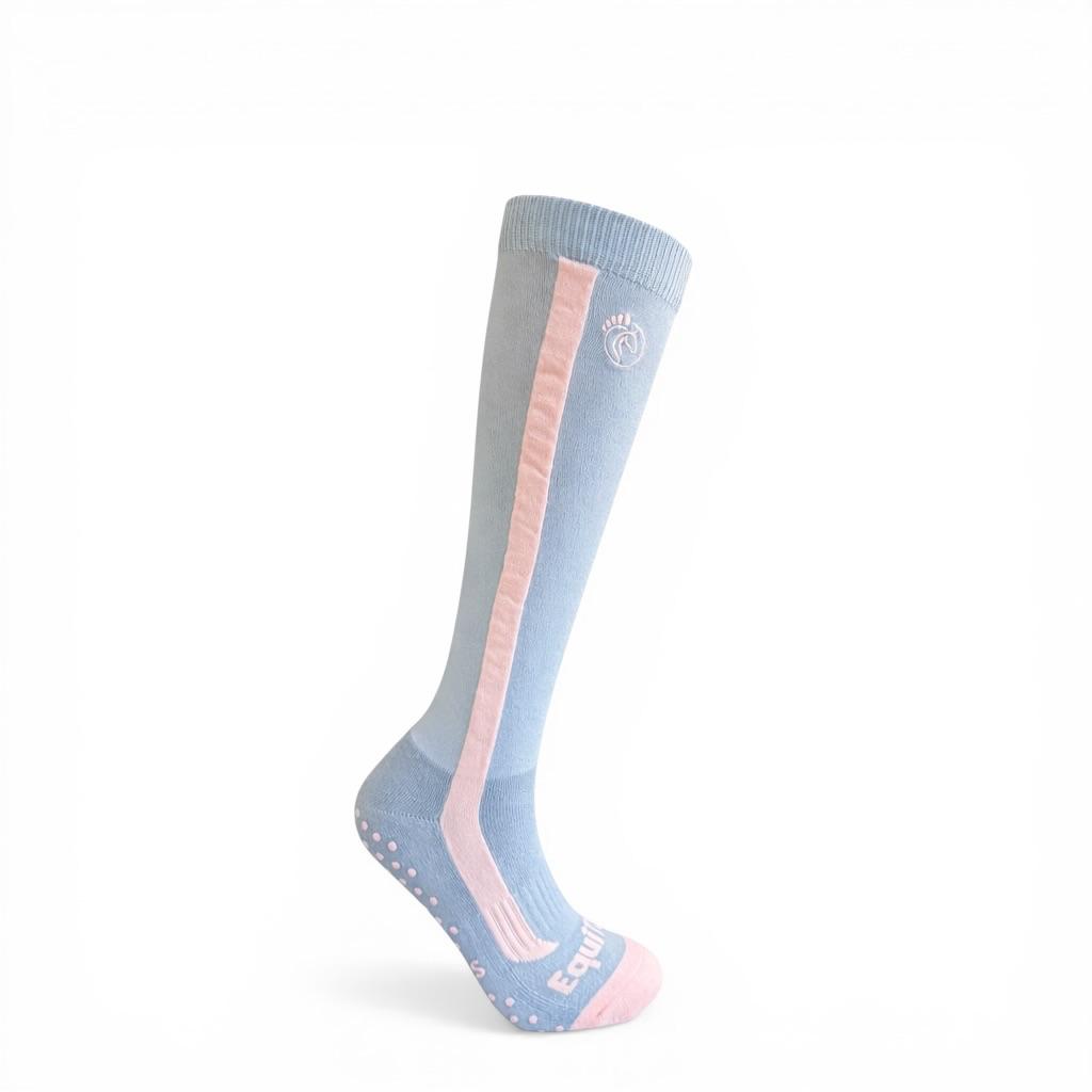 EquiToes Kids Technical  Riding Sock Ash Grey With Powder Pink Logo