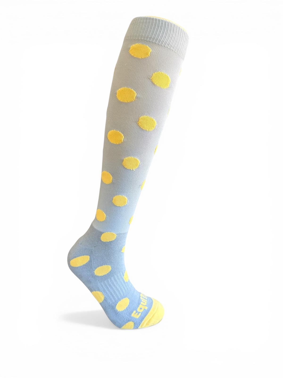 EquiToes Adults Classic Riding Sock Ash Grey With Pastel Yellow Polkadots
