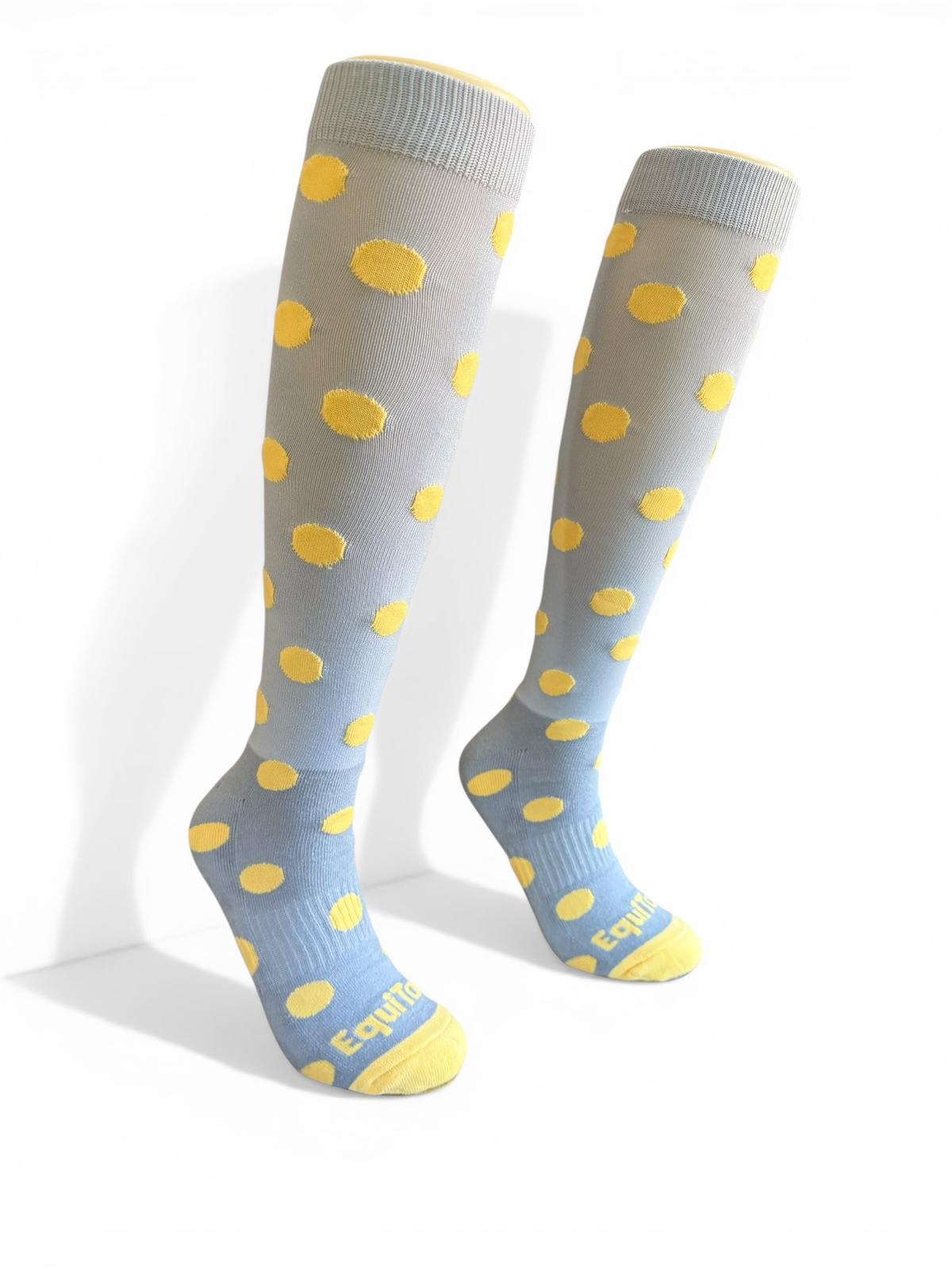 EquiToes Adults Classic Riding Sock Ash Grey With Pastel Yellow Polkadots