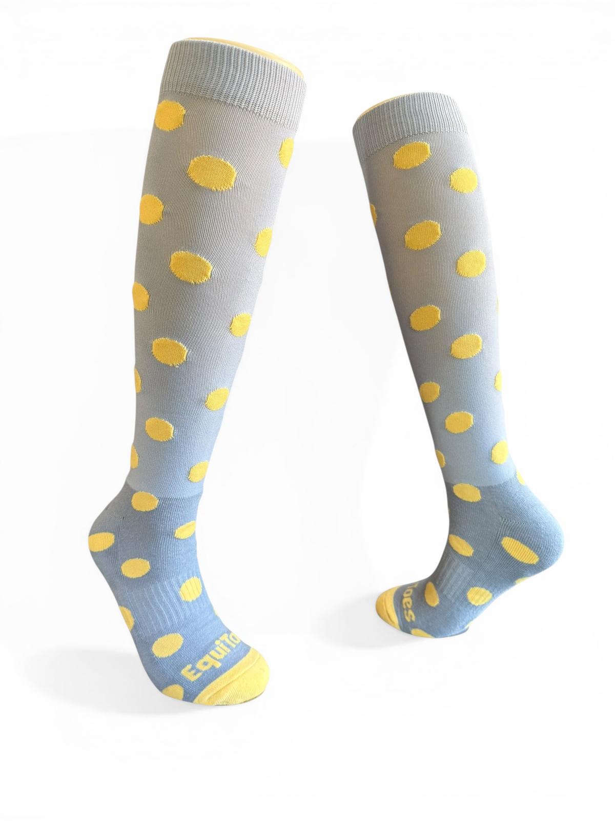 EquiToes Adults Classic Riding Sock Ash Grey With Pastel Yellow Polkadots