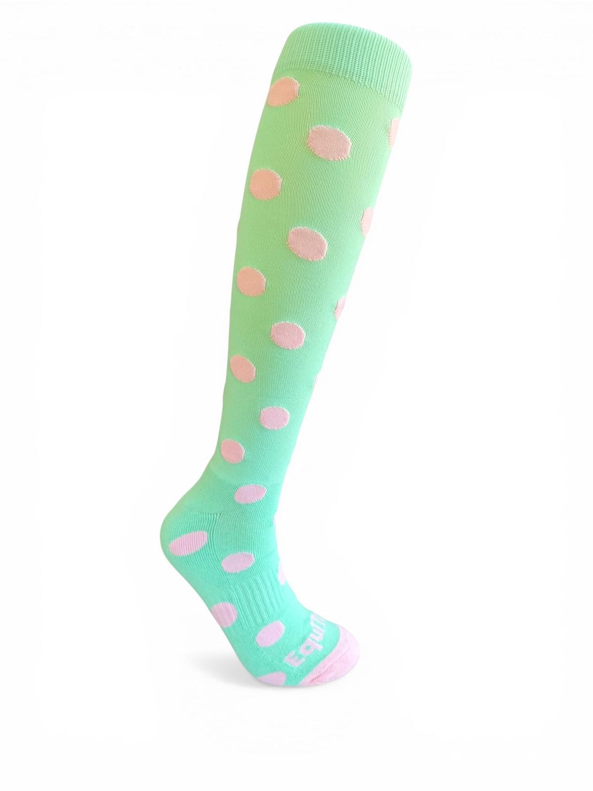 EquiToes Adults Classic Riding Sock Mint Green with Baby Pink Polkadots