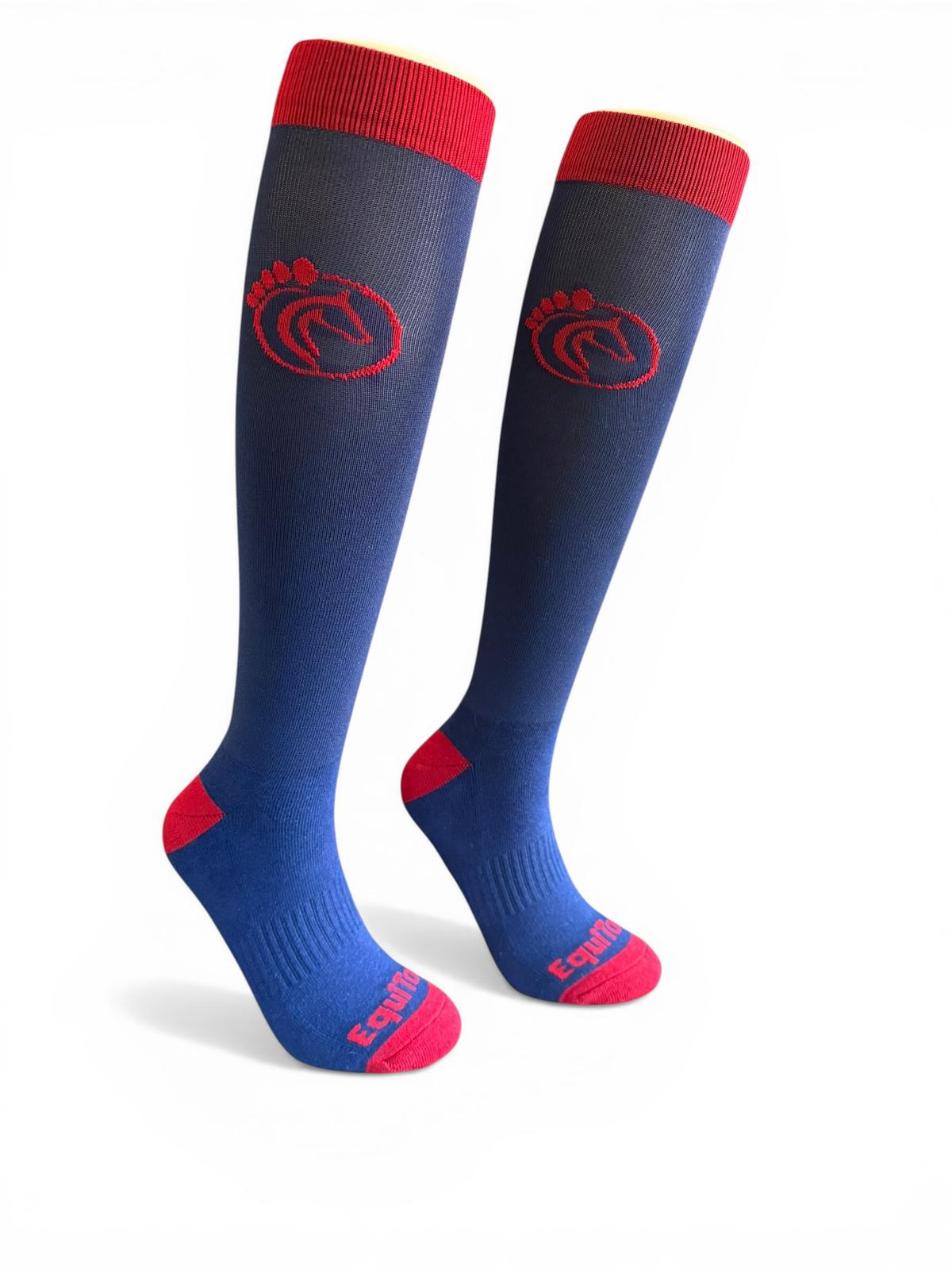 EquiToes Adults Classic Riding Sock Navy With Red Logo