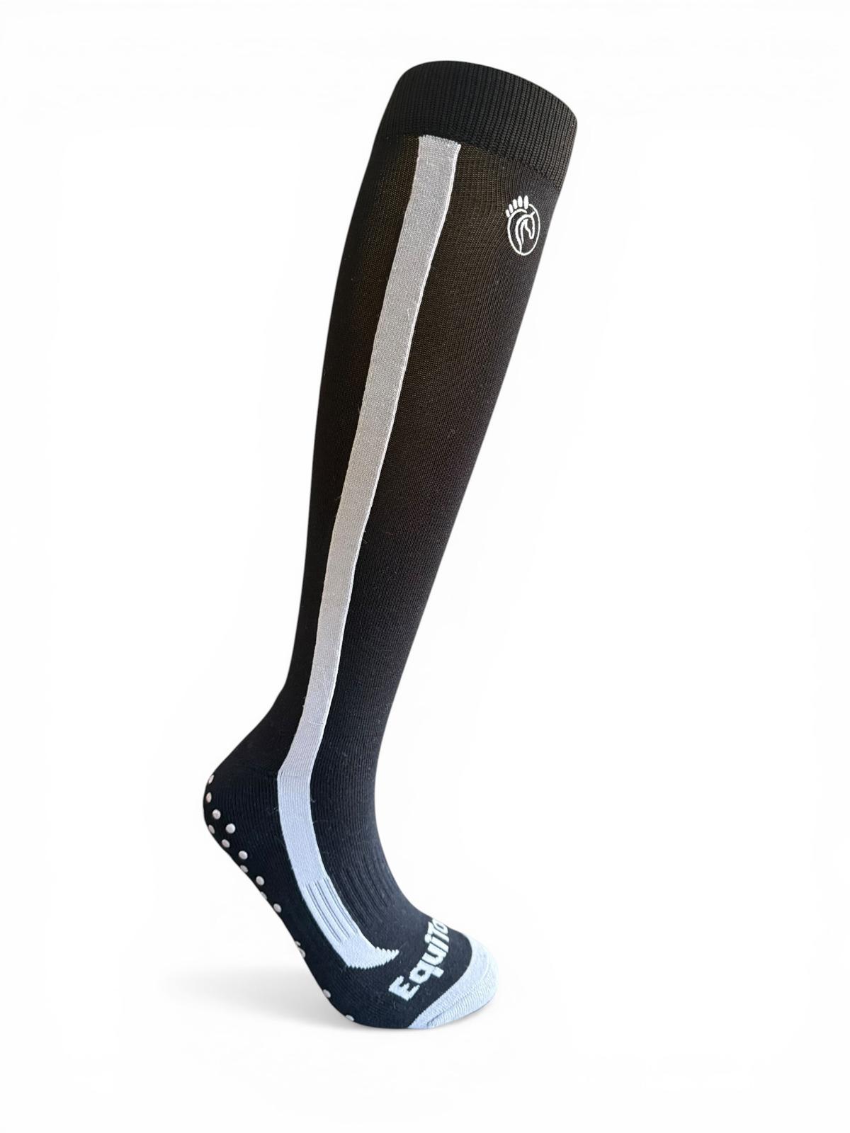 EquiToes Adults Technical  Riding Sock Black With Grey Logo