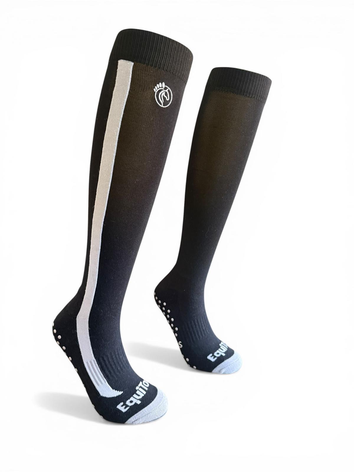 EquiToes Adults Technical  Riding Sock Black With Grey Logo