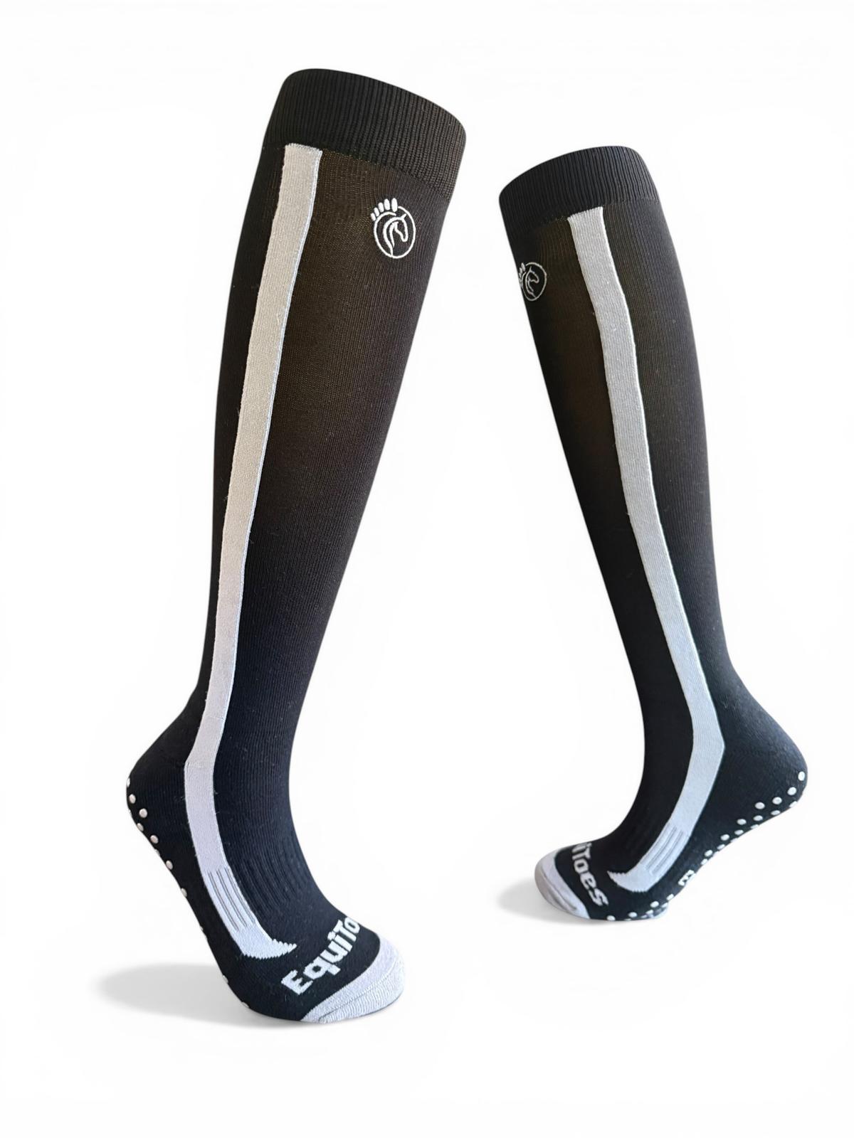 EquiToes Adults Technical  Riding Sock Black With Grey Logo