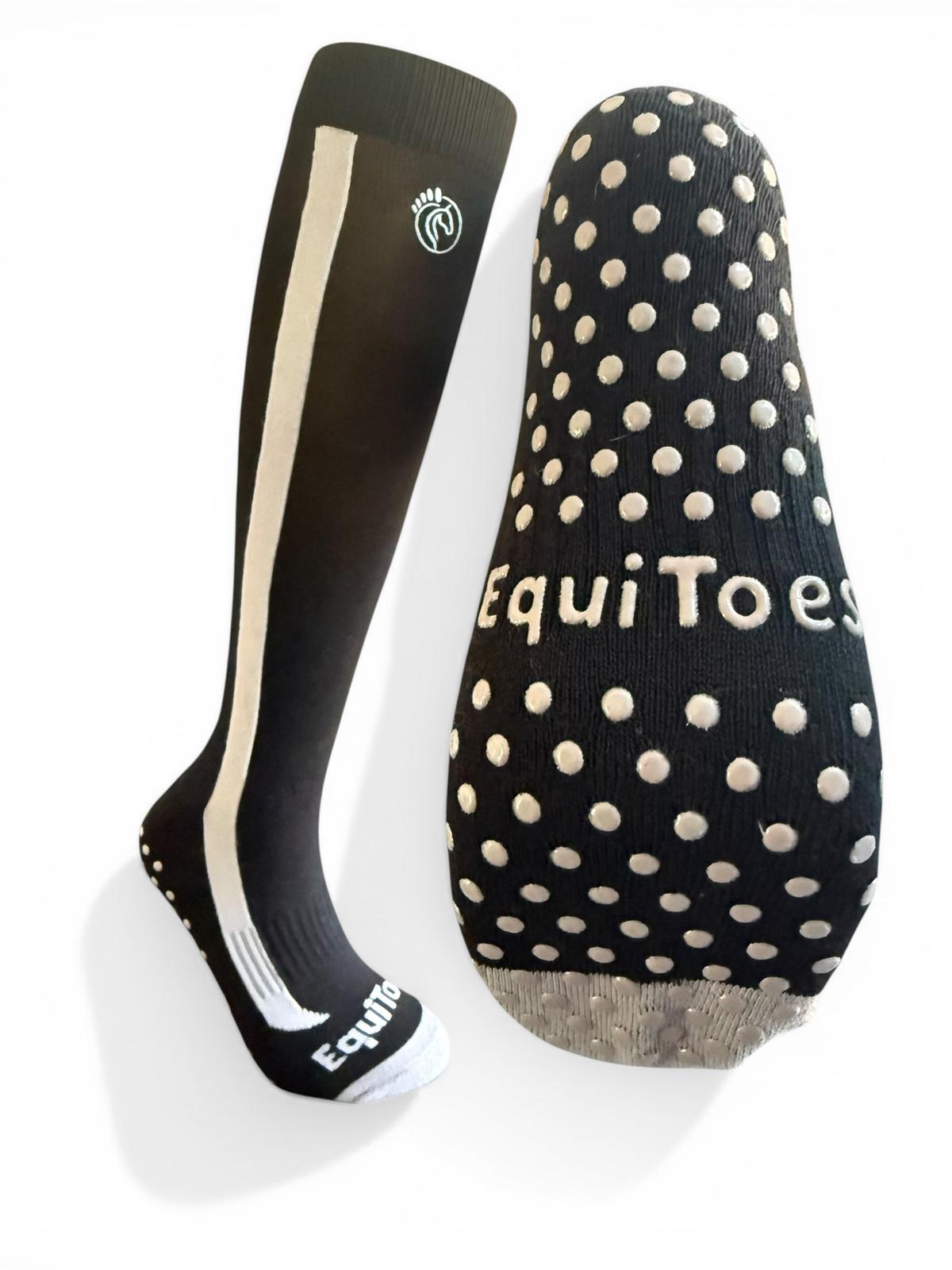 EquiToes Adults Technical  Riding Sock Black With Grey Logo