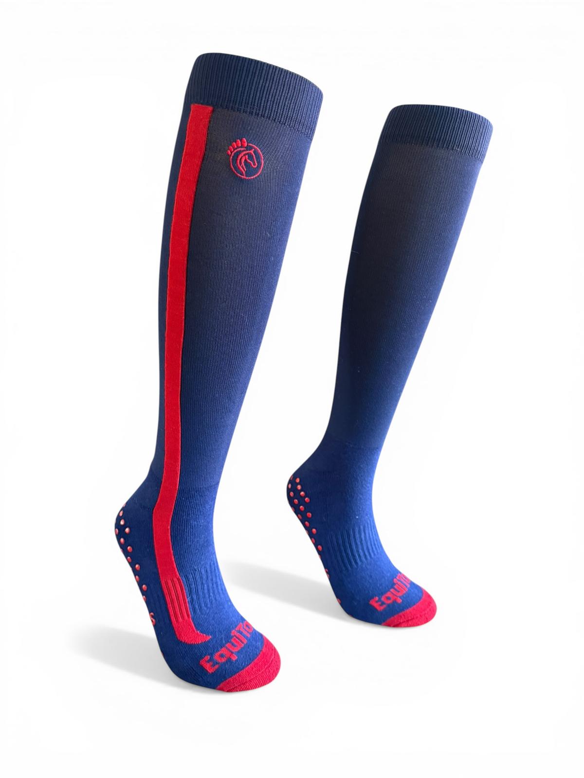 EquiToes Adults Technical  Riding Sock Navy With Red Logo