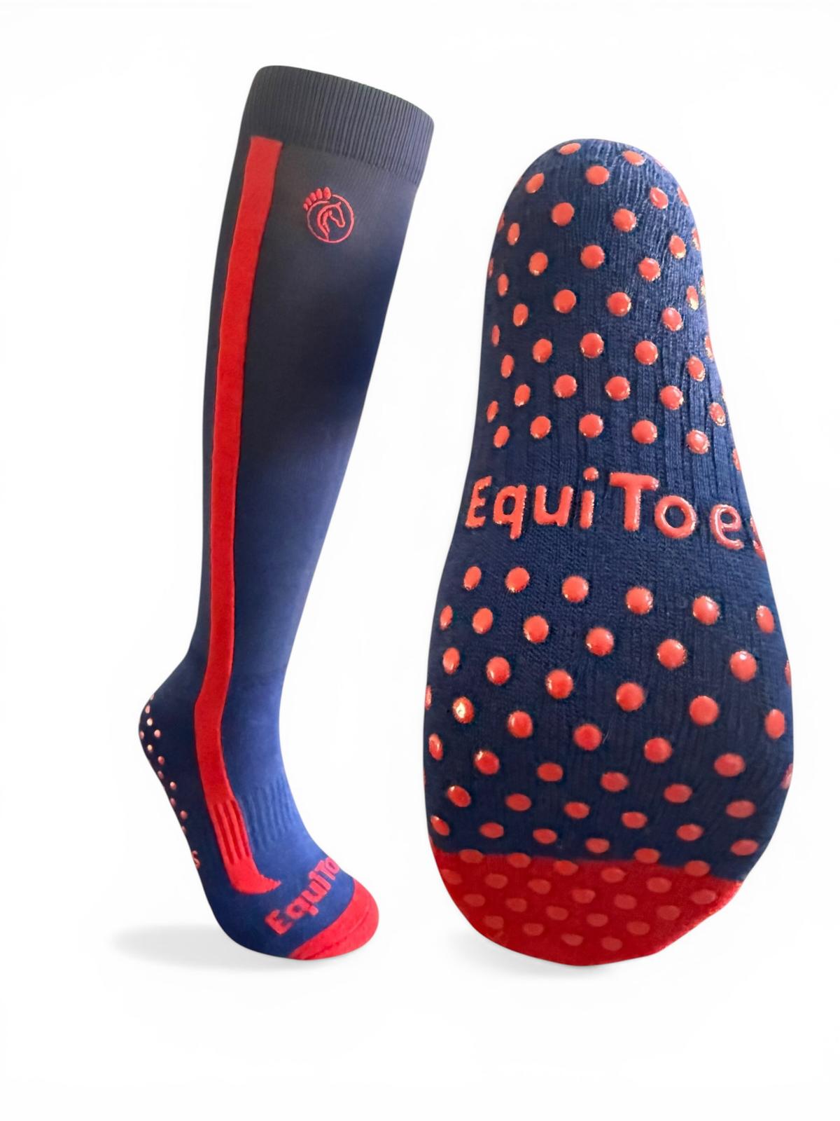 EquiToes Adults Technical  Riding Sock Navy With Red Logo