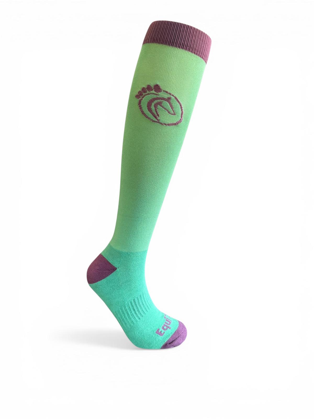 EquiToes Adults Classic Riding Sock Forest Green With Burgundy Logo