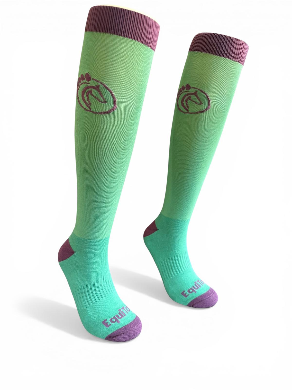 EquiToes Adults Classic Riding Sock Forest Green With Burgundy Logo