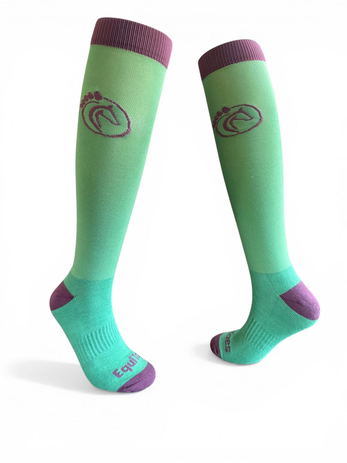 EquiToes Adults Classic Riding Sock Forest Green With Burgundy Logo