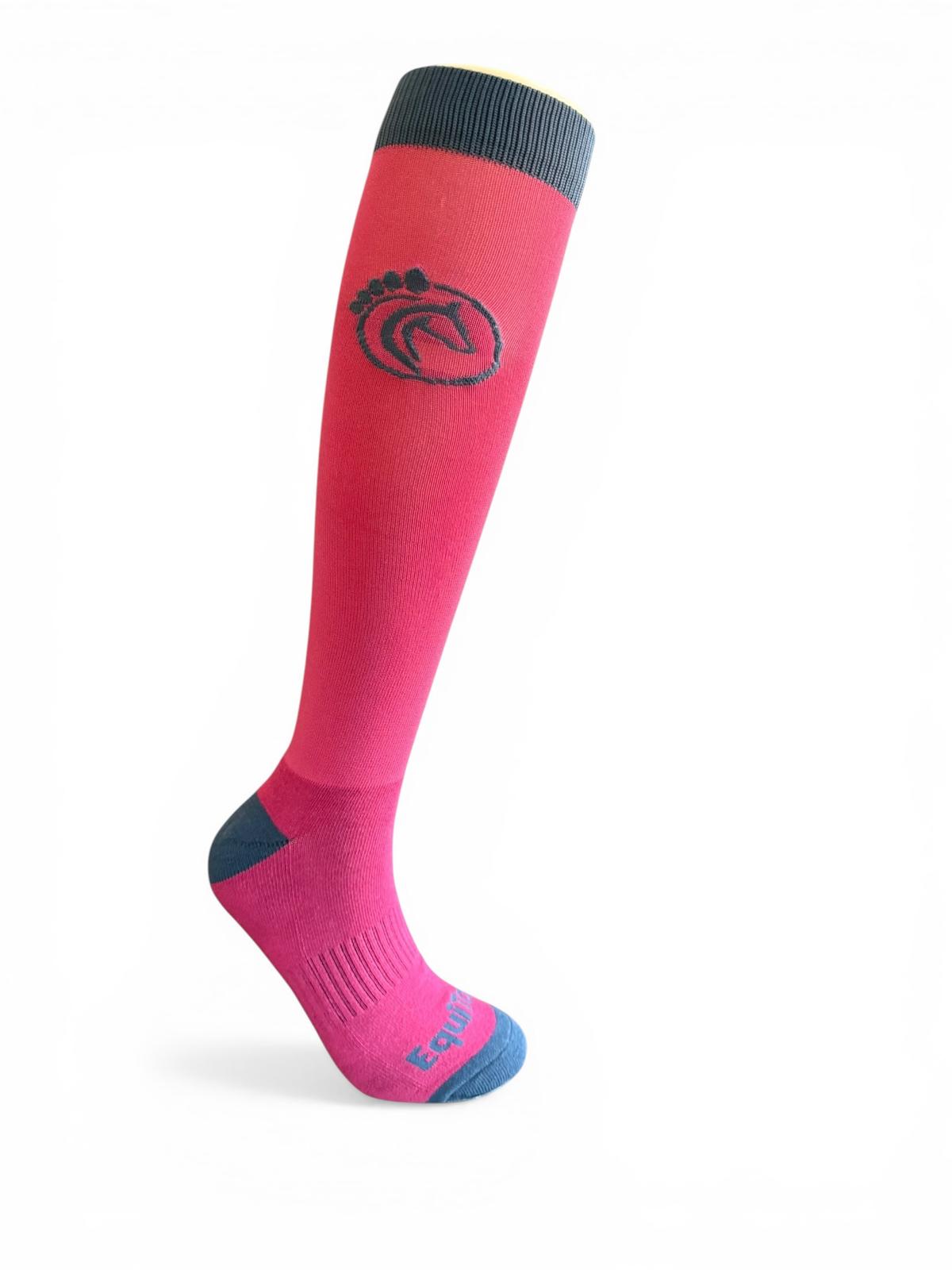 EquiToes Adults Classic Riding Sock Berry Pink With Dark Blue Logo
