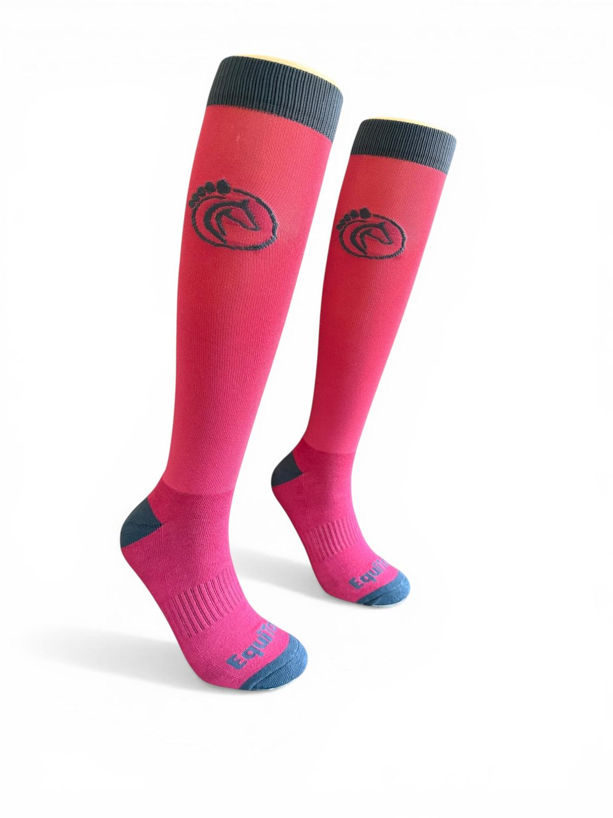 EquiToes Adults Classic Riding Sock Berry Pink With Dark Blue Logo