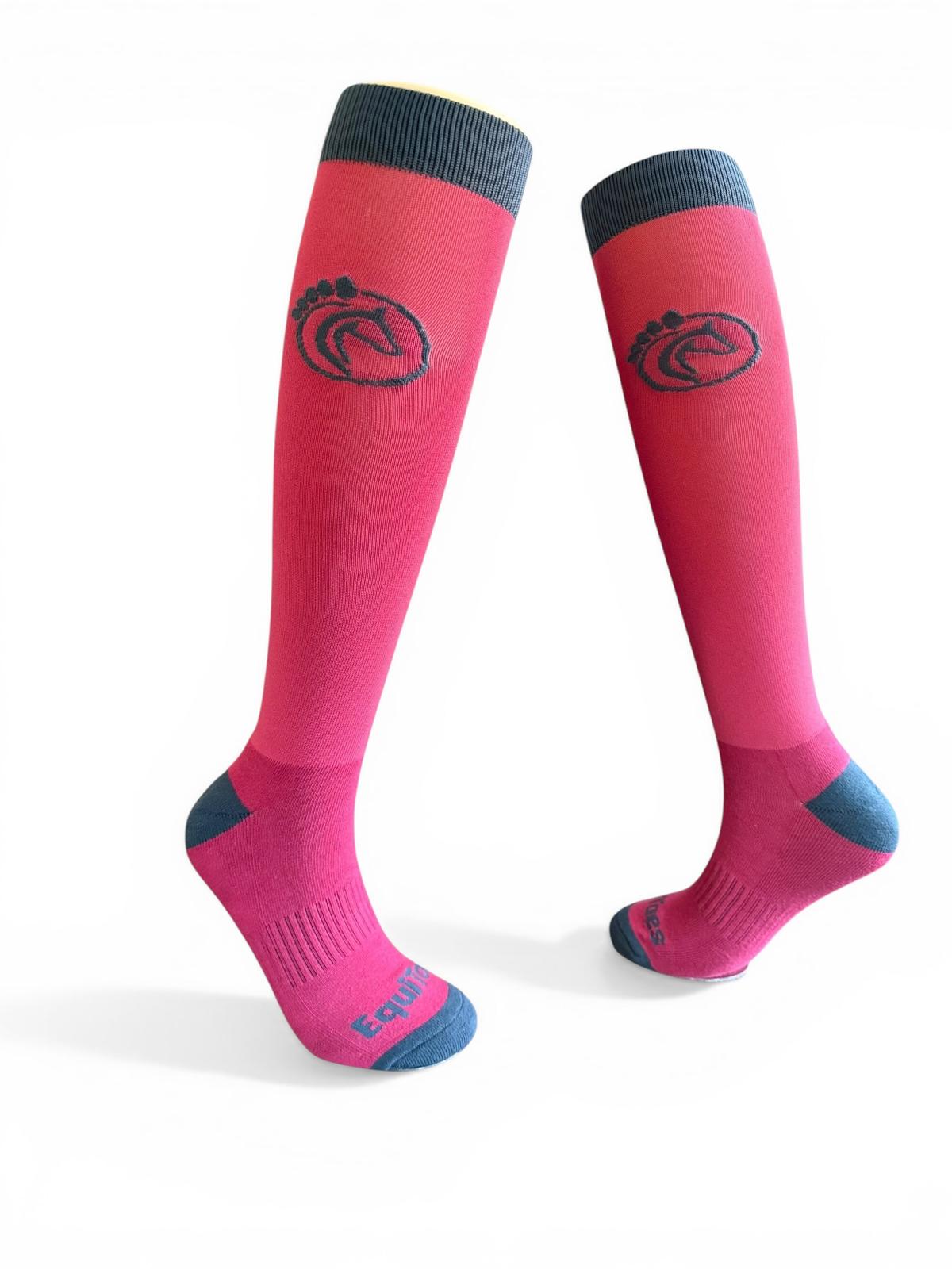 EquiToes Adults Classic Riding Sock Berry Pink With Dark Blue Logo