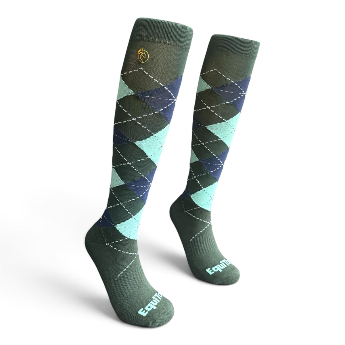 EquiToes Adults Classic Riding Sock Hunter Green and Mint Argyle