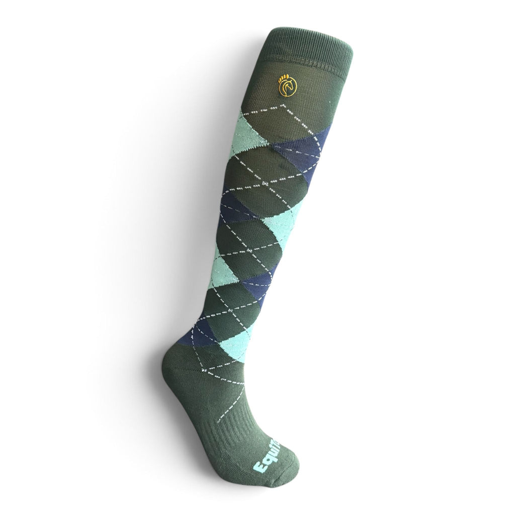 EquiToes Adults Classic Riding Sock Hunter Green and Mint Argyle