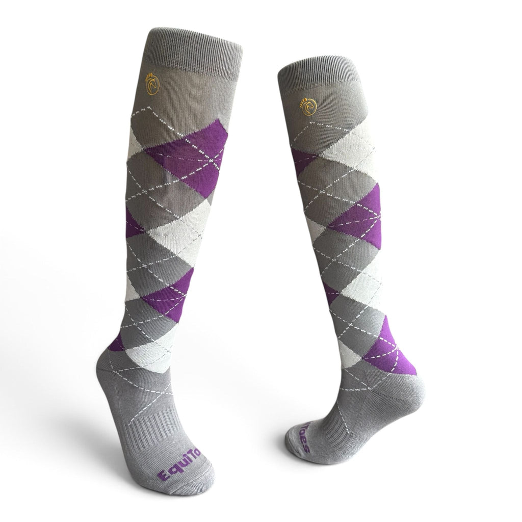EquiToes Adults Classic Riding Sock Grey and Purple Argyle
